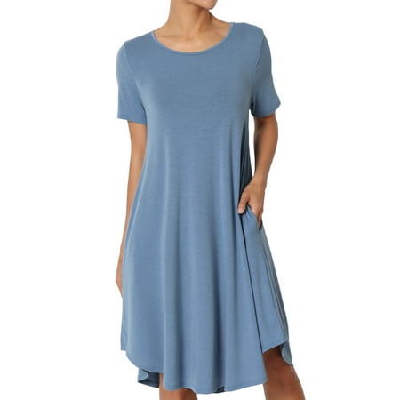 Blue 16 Pocket Square - TheMogan Women's PLUS Short Sleeve Trapeze Jersey Knit Pocket T-Shirt Dress