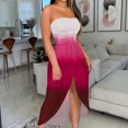 thumbnail image 2 of JINMGG 2024 Summer Clearance Dresses under $10.00 Women's Summer Print Strapless Long Dress Beach Split Dress Party Club Dress, 2 of 5