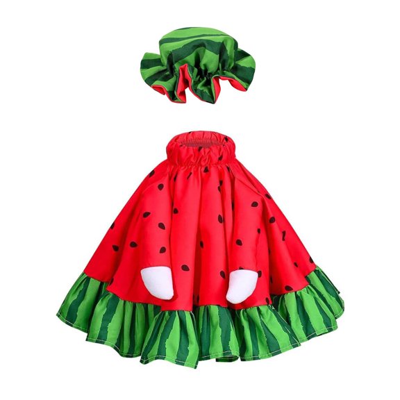 Watermelon Goose Outfits Porch Goose Clothes, Summer Dress with Frilled Hat & Skirt, Fits 23" Goose Statue for Outdoor Garden Yard Patio Lawn Art Decor,Watermelon Red