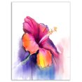 thumbnail image 2 of Fleur d'Hibiscus Rouge Jaune en Bleu - Grande Fleur Art Mural sur Toile, 2 of 3
