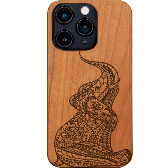 Baby Elephant - Engraved Wooden Phone Case: iPhone 14 Pro, Color: Cherry