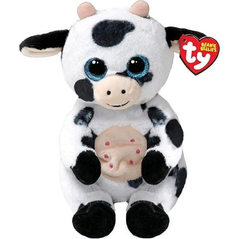 Ty Beanie Bellies - Herdly de koe met blauwe glitterogen, de pluche dieren met de originele zachte buik 20 cm - T41287