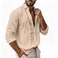thumbnail image 6 of Men Long Sleeve Shirts Casual Solid Pockets Turndown Collar Button-Up Shirts Blouse, 6 of 9