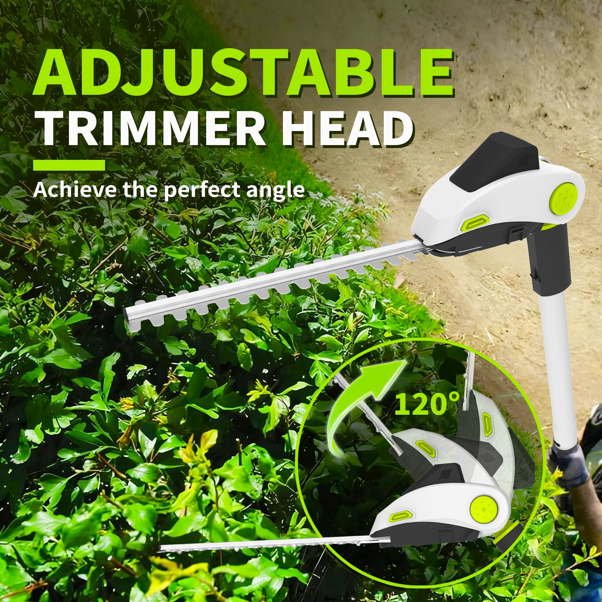 Hedge Trimmer,Gochifix 4-in-1 Cordless Pole Hedge Trimmer with 2X 2.0Ah Batteries and Dual-Action Blade for Garden Yard Tree & Shrubs Pruning