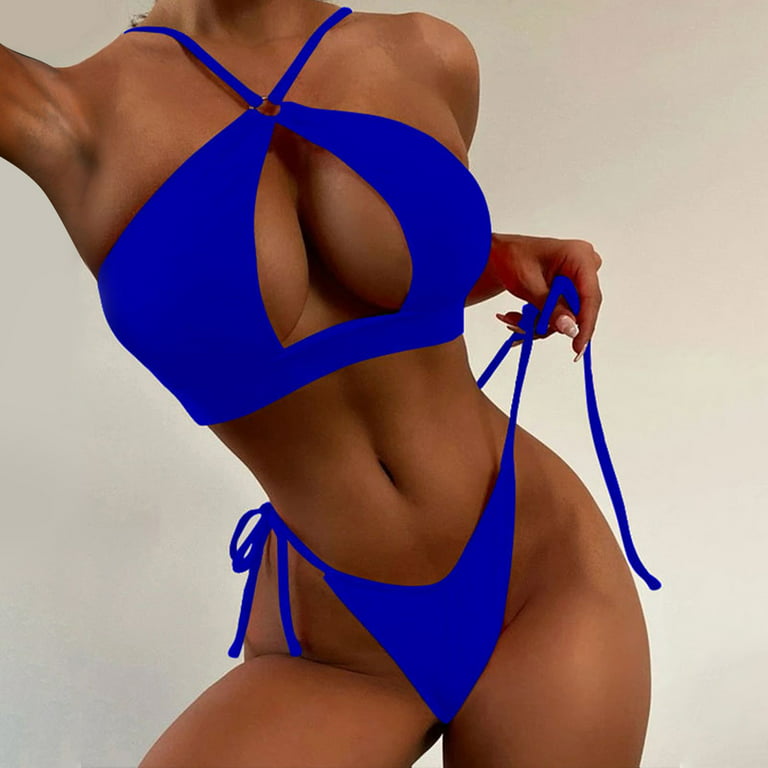 Swimsuits for Big Busted Women Ladies Swim Suits Women's Split Bikini  Swimsuit Lace-up Hollow Solid Color Swimwears Tankinis Set Womens Guard  Short
