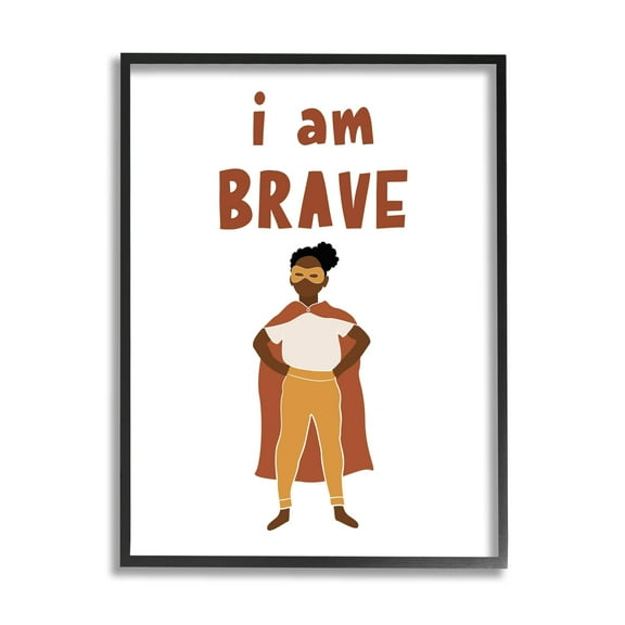 Stupell Industries I Am Brave Courageous Phrase Motivational Super Hero Graphic Art Black Framed Art Print Wall Art, Design by JJ Design House LLC