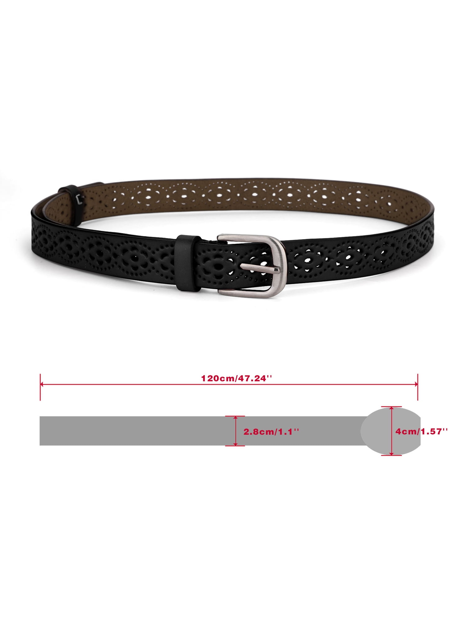 Unique Bargains Women's Vintage Hollow Floral Faux Leather PU Belt with Buckle Black