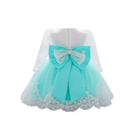 

Canrulo Infant Baby Girls Dress Long Sleeve Hollow Lace Mesh Big Bow Ankle Length Tutu Party Princess Dress Apple Green 1-2 Years