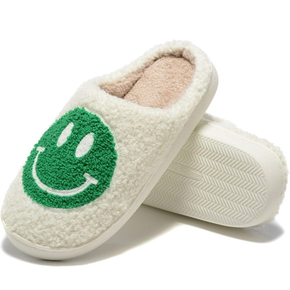 Pantoufles Rétro Visage Pelucheux pour Femmes Hommes, Rétro Doux Moelleux Chaud Maison Antidérapant Style Couple Décontracté Souriant Pantoufles Visage Intérieur Extérieur Antidérapant Chaud Confortable Mousse Pelucheux avec Mousse à Mémoire de Forme