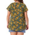 thumbnail image 3 of Agnes Orinda Women's Plus Size Easter Tops Retro Floral V Neck Tiered Short Sleeve Blouses 1X Army Green, 3 of 6