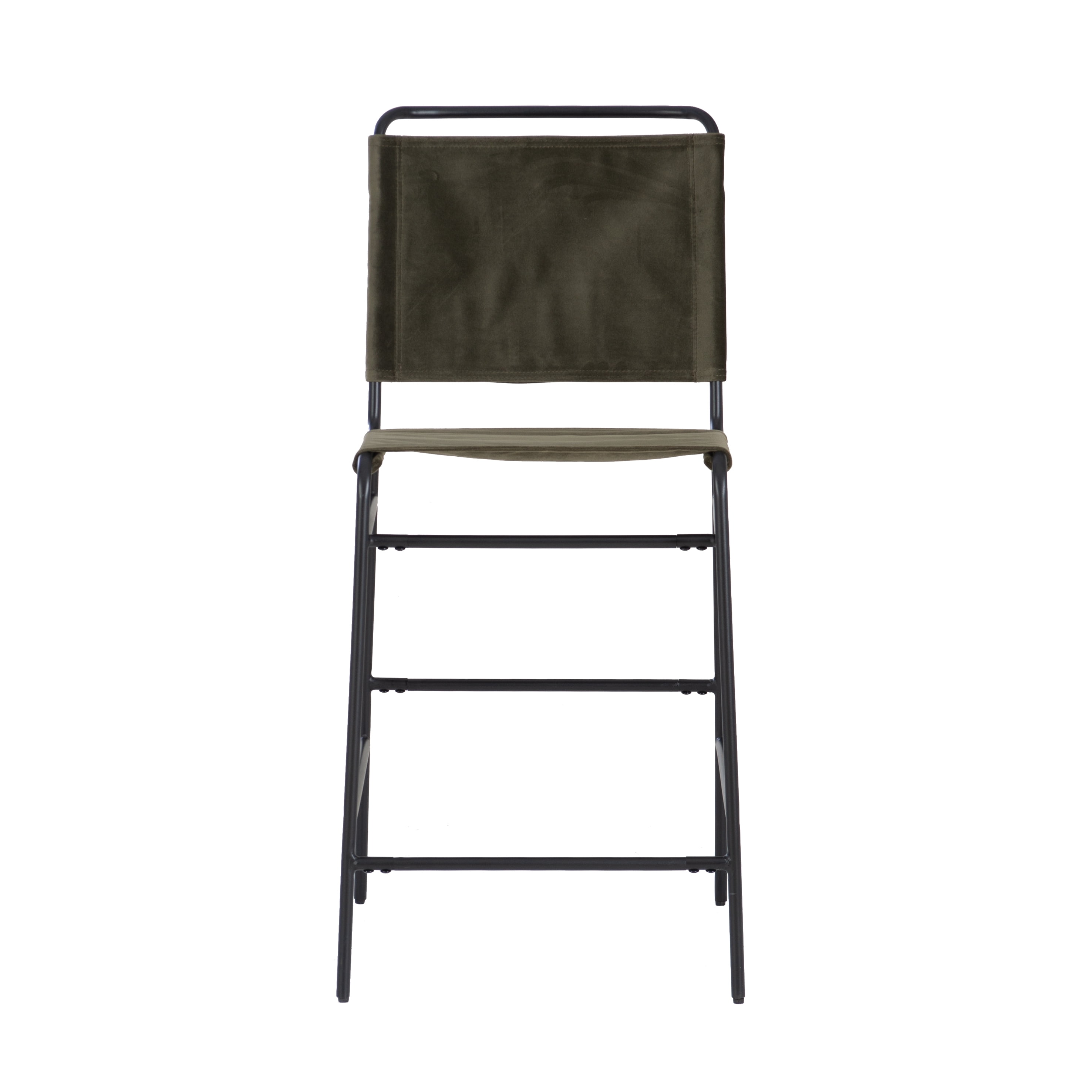 Linon Willey Counter Stool Forest Green Velvet Sling Seat Steel Frame in Black