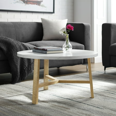Manor Park 30 Mid Century Modern Round Coffee Table White Marble Manor Park 30 Mid Century Modern Round Coffee Table White Marble And Light