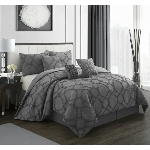 Nanshing Laura Microfiber Super Soft 7 Piece Bedding Comforter Set King Dark Grey Com Nanshing Laura Microfiber Super Soft 7, Dark Grey Bedding Super King