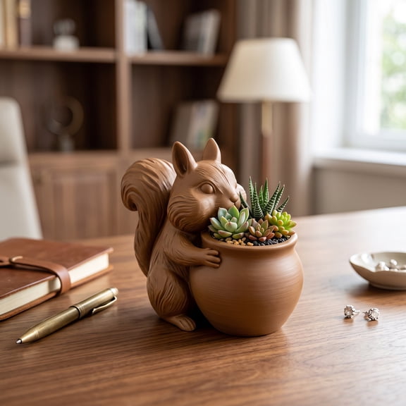 Sulaicai Squirrel Desktop Succulent Planter, Cute Animal Figurine Home Decor