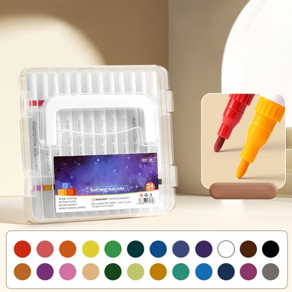 FEOLGEHLY Acrylic Paint Markers, Washable Markers & Art Markers, Dual Tip Dot Marker Pens for Metal Wood Canves Plastic Rocks, Multi Classic Colors, Paint Markers for Artist Home Office (24 Color)