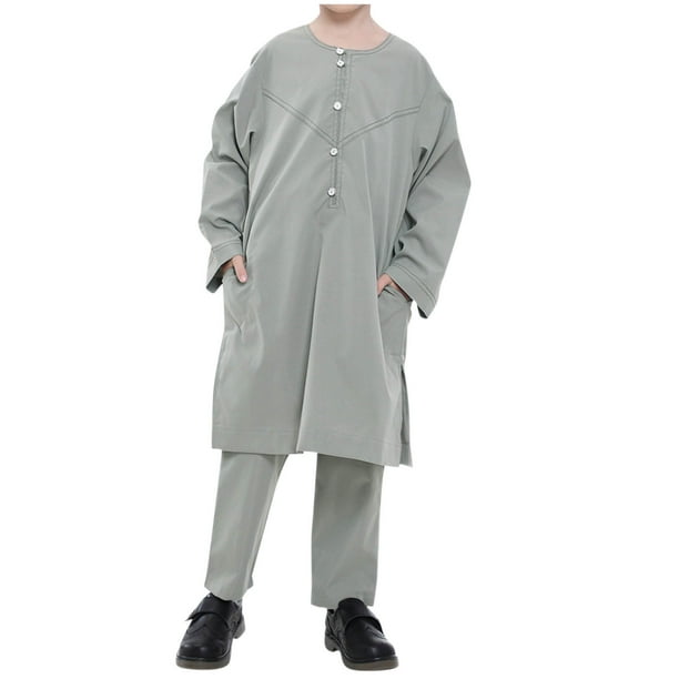 Odeerbi 4-13 Años Niños Albornoz Musulmán Con Pantalones Largos Conjunto Trajes Musulmanes Albornoz Árabe Manga Larga Camisa Larga Conjuntos Albornoz
