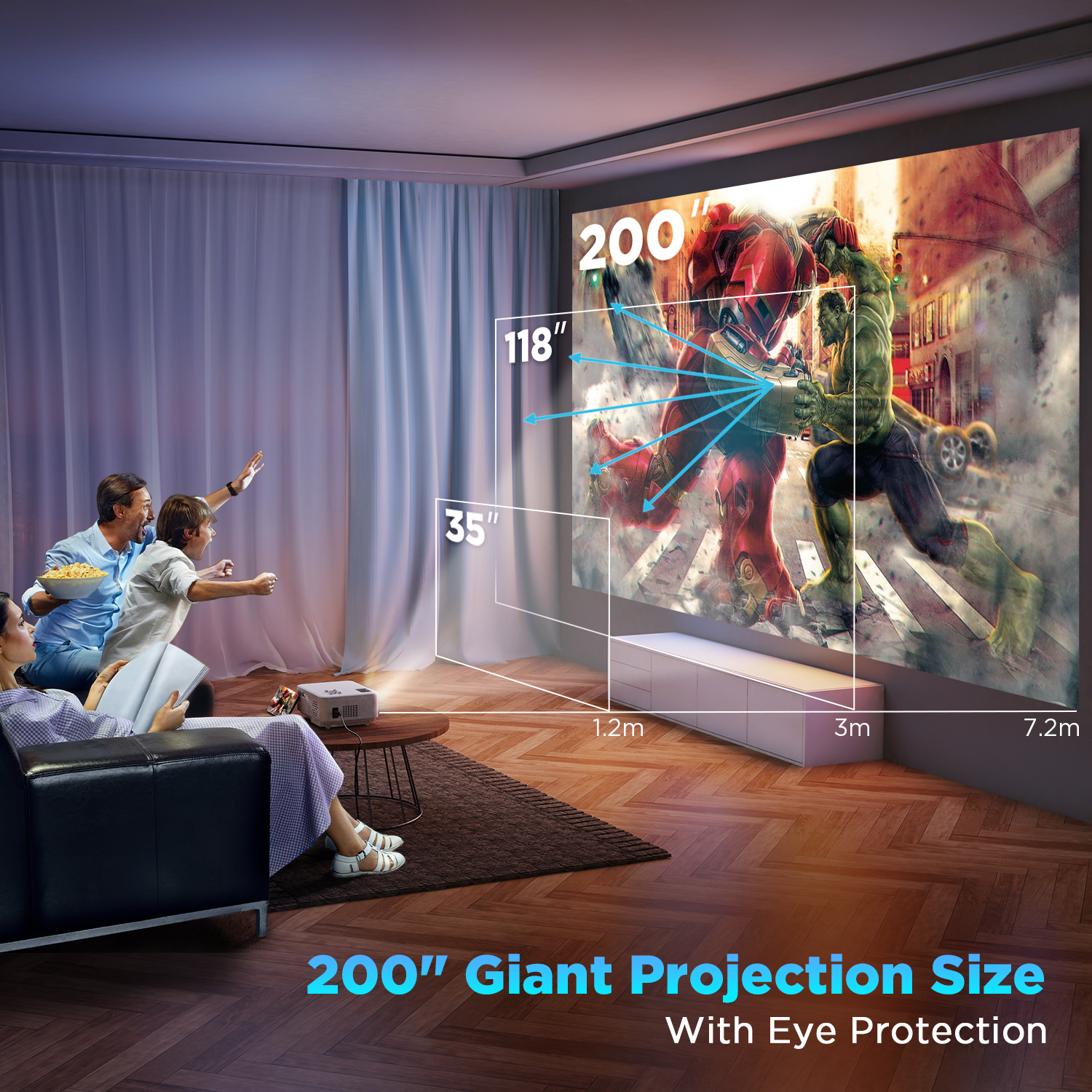 WiFi Projector | HD 1080P 200" Display Supported Home Theater Projector | Portable Mini Projector for Outdoor Movie Night - image 9 of 11