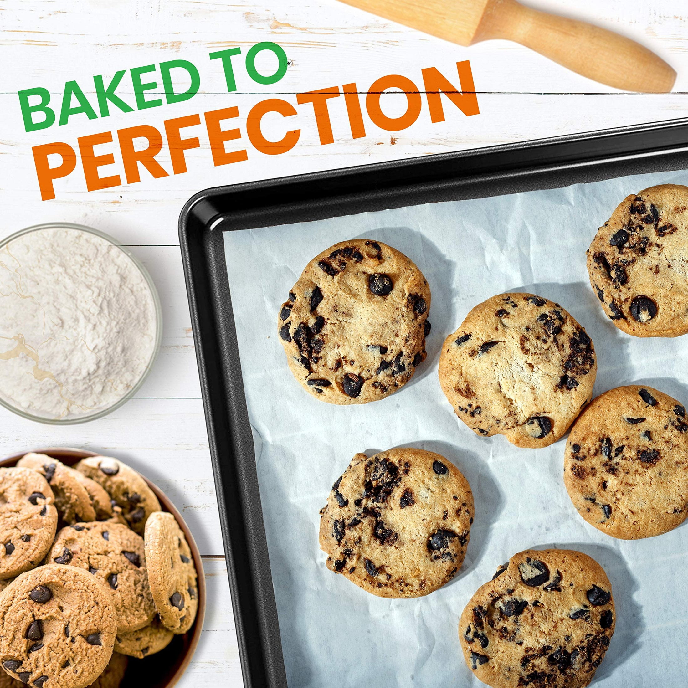 NutriChef 2-Piece XL Mega Cookie Sheet Baking Pans Set - 22" x 16" Nonstick Carbon Steel Oven Tray, Dishwasher Safe, Stackable Bakeware - Perfect for Cookies and Sheet Meals, 4 PACK, 8 Pans