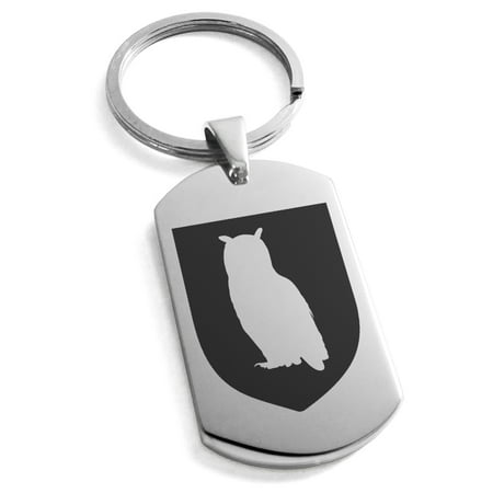 - Stainless Steel Owl Wisdom Coat of Arms Shield Engraved Dog Tag Keychain Keyring