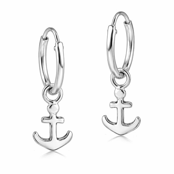 AeraVida Nautical Anchor Sterling Silver Mini Hoop Ocean Inspired Earrings for Women Anniversary Jewelry Gift