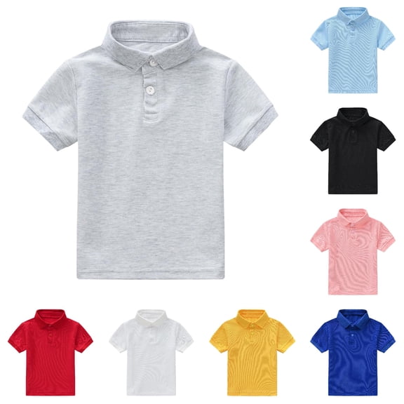 uvwlwu Toddler Boys Girls Short Sleeve Pique Polo Shirt Button Placket Soft Summer Back to School Gentleman Daily Casual Tops School Uniform,7-8 Years