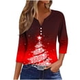 thumbnail image 2 of Puntoco Blusa informal de cuello redondo con mangas 3/4 cortas y estampado a la moda para mujer, 2 of 5