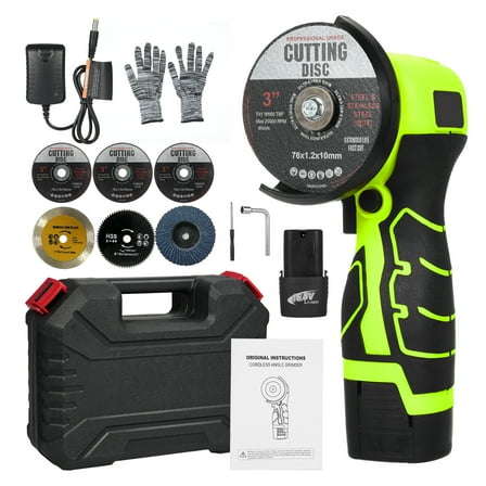 Geevorks Angle Grinder Tool, 7000rpm Mini Electric Angle Grinding Tool with 2pcs 16.8V 2000mAh Batteries and Cutting Discs, Grinder Handheld Cutter for Metal Wood