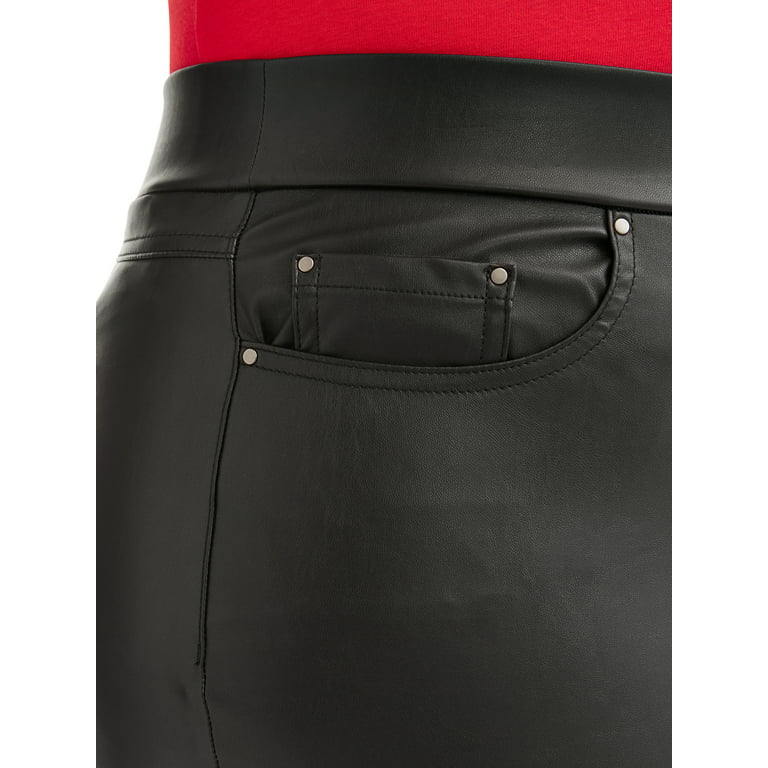 Terra & Sky™ Plus Size 3X (24W-26W) Shiny Black Skinny Faux Leather Leggings