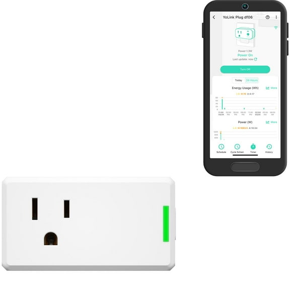 YoLink Smart Energy Plug 15A – 1/4 Mile LoRa Range, High-Power Devices with Cycle Schedule, Real-Time Energy Monitoring, Overload Protection, Alerts, Alexa, Google, IFTTT, HA, Hub Required