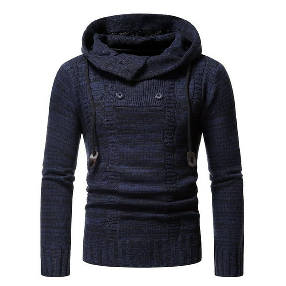 Fesfesfes Mens Sweater Winter Turtleneck Zipper Hooded Tops Long Sleeve Knitted Sweater Top Outwear Coat Clothes Sale