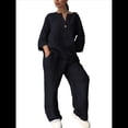 thumbnail image 2 of Conjunto de 2 Piezas de y Algodón para Mujer, con Cuello en V, Camisa de Larga Abotonada y Pantalón con Bolsillos Negro M, 2 of 7