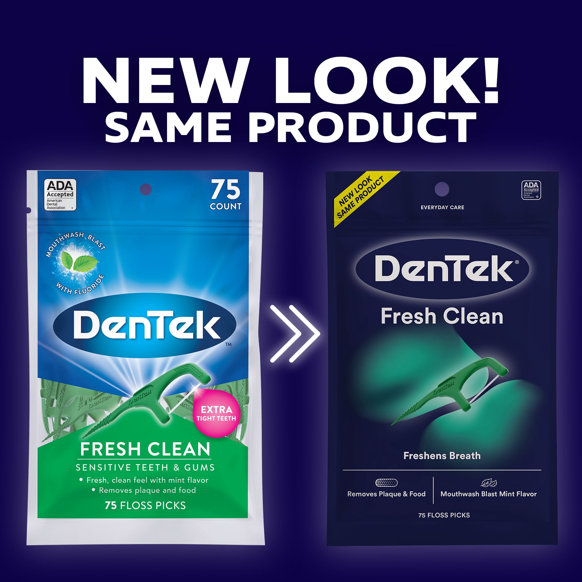 DenTek Fresh Clean Floss Picks, For Extra Tight Teeth, 75 Count, 3 Pack