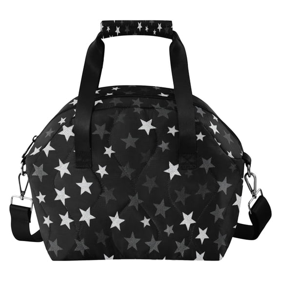 Stars on Black Background Insulated Lunch Bag Reusable Quilted Lunch Box Waterproof Leakproof Lunch Container