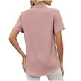thumbnail image 4 of Odeerbi Button Down Shirts for Women Summer 2025 Casual Elegant Tops Fashion Short Sleeve Round Neck Easter Blouse Solid Color Loose T-Shirt Pink, 4 of 9