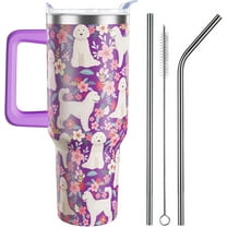 Goldendoodle Gifts for Women Dog Lovers 40 oz Floral Golden Doodle Tumblers with Handle and Straw, Stainless Steel Vacuum Insulated Travel Coffee Mug Cup Water Bottle