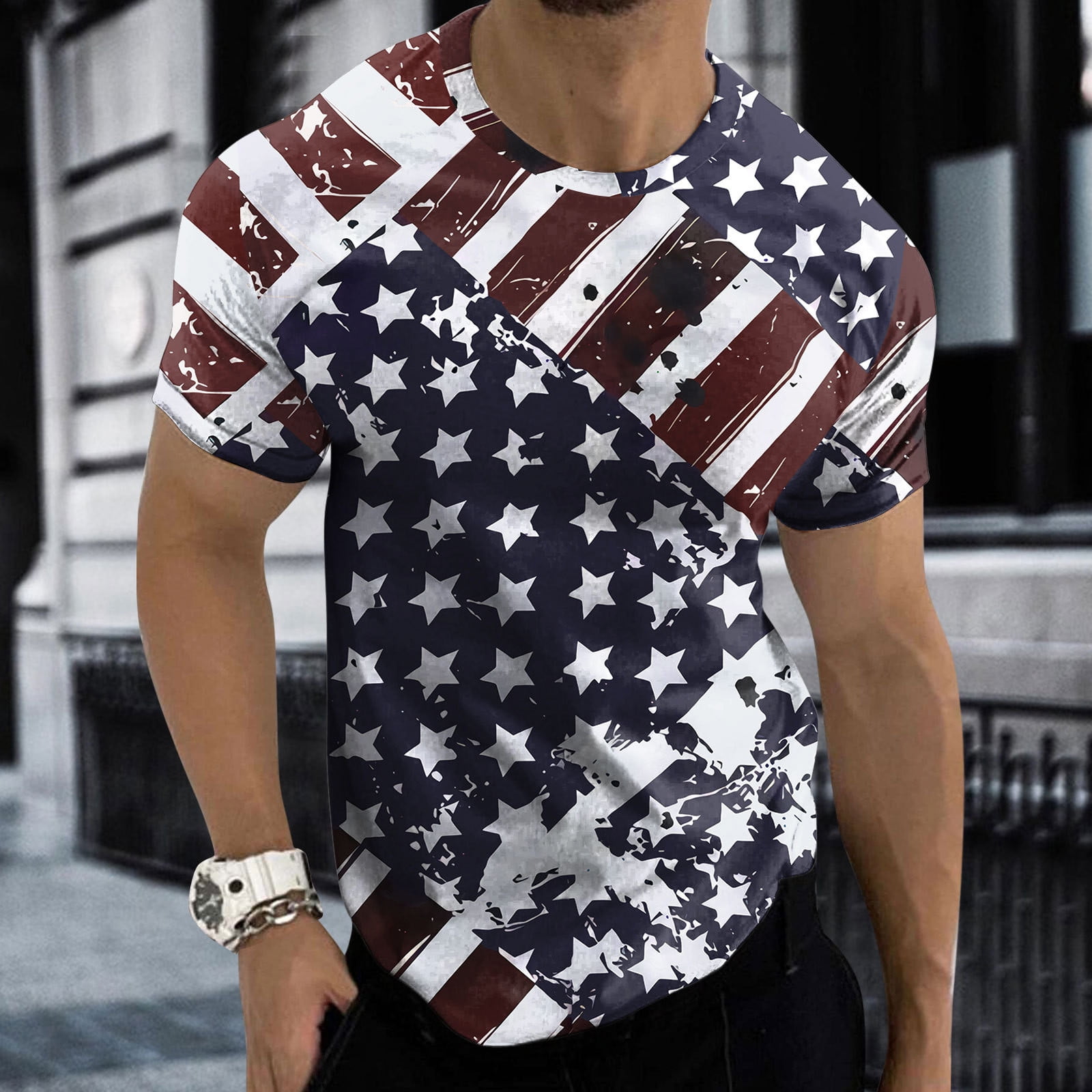 YUHAOTIN Men's T-Shirts V Neck White Mens Graphic Tees Casual Tshirt 3D 4Th  Of July Flag Pattern Vintage T Shirts Shirt Xlt T Shirts for Men Tall