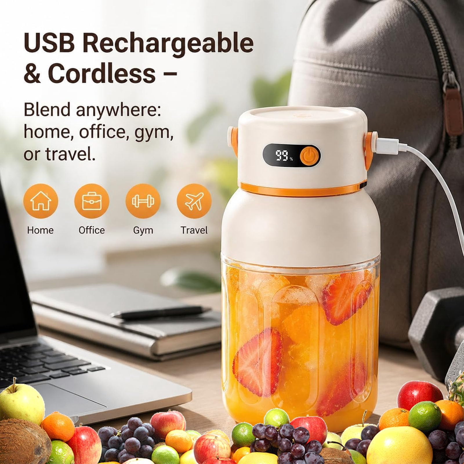 Portable Electric Juicer Cup, Zero Cord Hassle, Wireless Personal JuicerCup USB Rechargeable Blender for Gym Office Travel