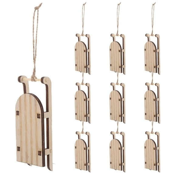 HEATSHAKING Miniature Sled Ornaments Wooden Christmas Sleigh Hanging Decorations 10Pcs 4.9X2.0X1.0in
