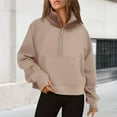 thumbnail image 1 of Stand Collar Fall Clothes Half Zip Women Solid Color Daily Outfit (Coffee XL), 1 of 6