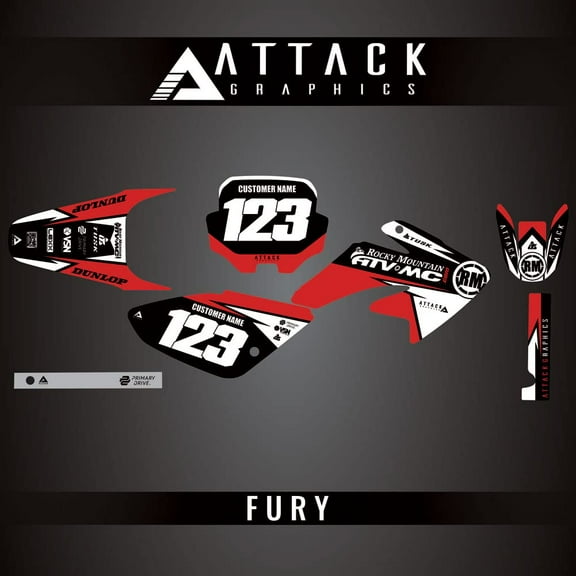 Attack Graphics Custom Fury Complete Bike Graphics Kit for Honda CRF100F 2006