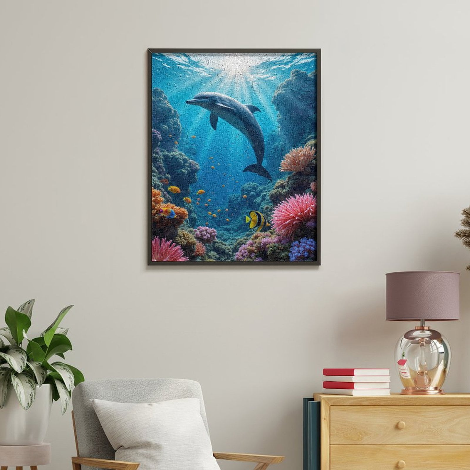 Paint by Numbers Kit for Adults, Ocean Dolphin Coral Reef Scene Paint by Numbers, Easy Paint by Numbers Kit for Adults Beginner, DIY Adult Paint by Number Kits on Canvas, Home Decor