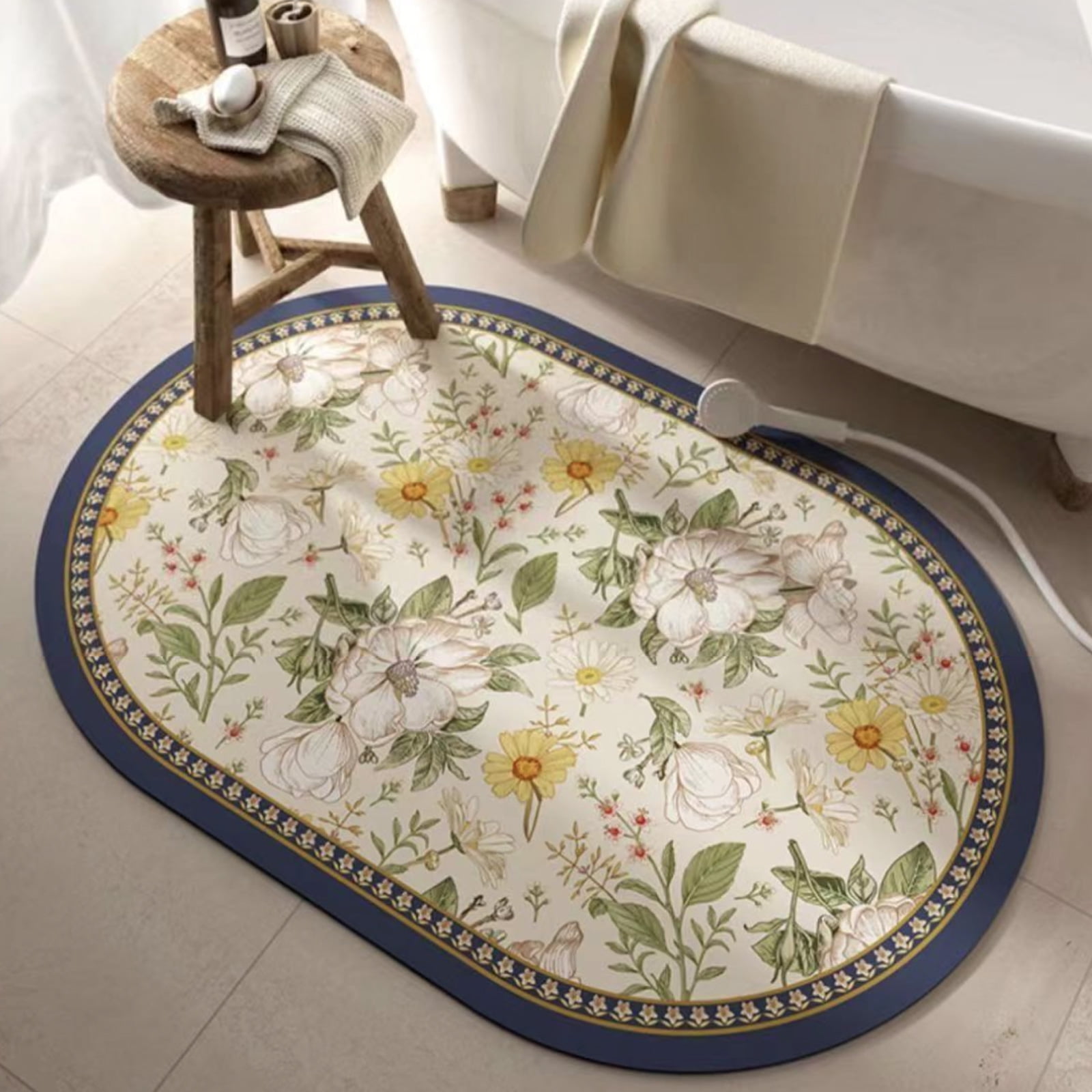 Gogreen Bath Mat - Bathroom Mat Rug Non Slip Super Absorbent Stain Resistant Quick Dry Thin Bathroom Rug-Bath Mats for Bathroom Floor Bathtub Vanity-Bathmat Bath Rug Easy Care (White Flower, 20"x32")