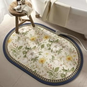 Gogreen Bath Mat - Bathroom Mat Rug Non Slip Super Absorbent Stain Resistant Quick Dry Thin Bathroom Rug-Bath Mats for Bathroom Floor Bathtub Vanity-Bathmat Bath Rug Easy Care (White Flower, 16x24)