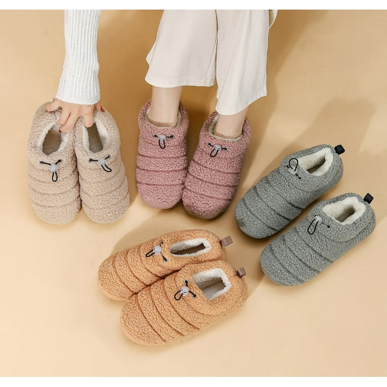Women's Cozy Faux Sherpa Fleece Slippers with Drawstring, Memory