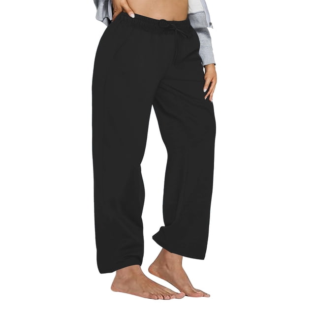 Plebaso Womens Plus Size Wide Leg Pants Elastic Waist Drawstring Lounge Pants Casual Loose Summer Pants