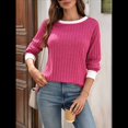 thumbnail image 4 of Camisas de Larga para Mujer, Blusas Tipo Túnica con Cuello Redondo, Suéteres Casuales, Ropa de Moda de Otoño Rosa Roja S, 4 of 10
