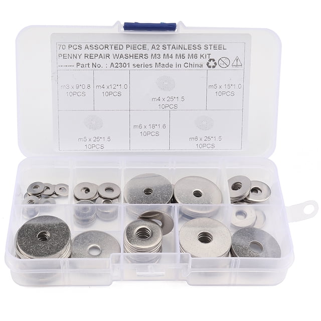 FUTUREORYY 70 Pcs Rondelles Plates Assorties en Acier Inoxydable A2 pour Machines de Construction