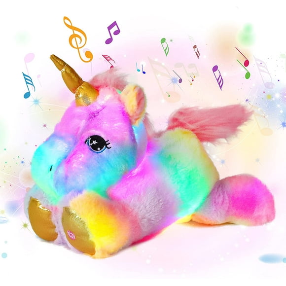 Jouets Veilleuse Lumineux Licorne à DEL, Peluche Musicale, Animal en Peluche Chantant des Berceuses, Peluches d'Anniversaire et de Noël, Cadeaux pour Enfants Garçons Filles, 13 Pouces
