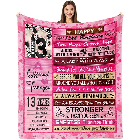 13th Birthday Gifts for Girls, 13th Birthday Decorations for Girls, 13 Year Old Girl Gift Ideas for Daughter, Happy Birthday Gifts for 13 Year Old Girl, Teen Girl Gifts Blankets 60×50 Inches