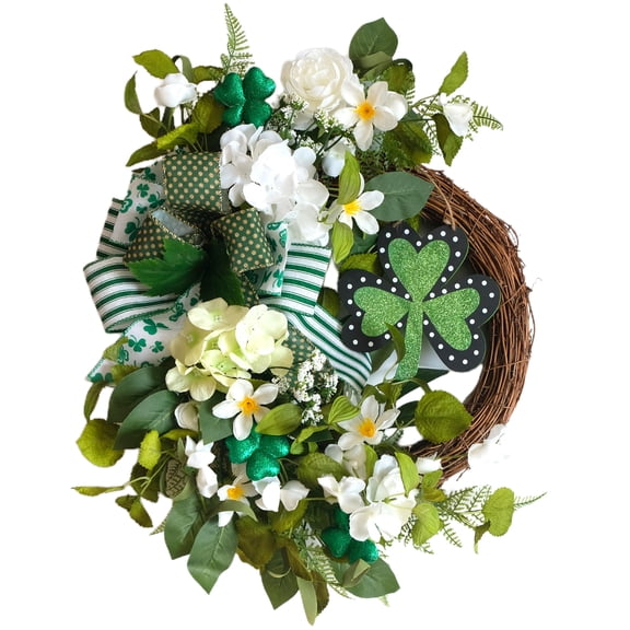 22 Inch St Patrick's Day Wreath for Front Door Green Mesh Wreath with Shamrock Leprechaun, Irish St Patricks Day for Indoor Outdoor Decorations Wall Home Decor